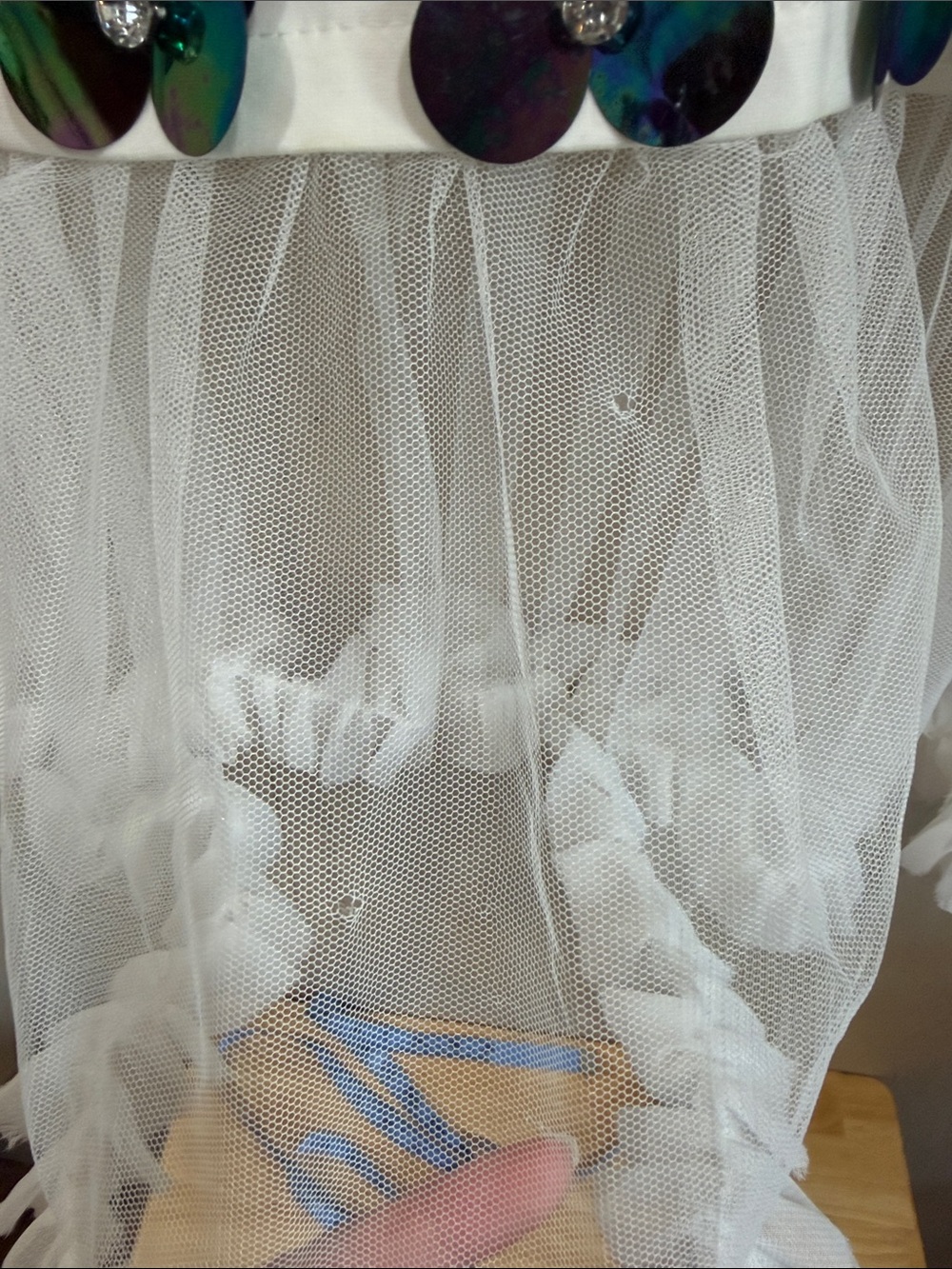 Beulah White Tee With Tulle Ruffles And Iridescent Embellishments Size S - Picture 3 of 8